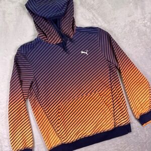 Puma Mens dryCELL Hoodie Sz M Orange Navy Blue Ombre Striped Pullover 831290